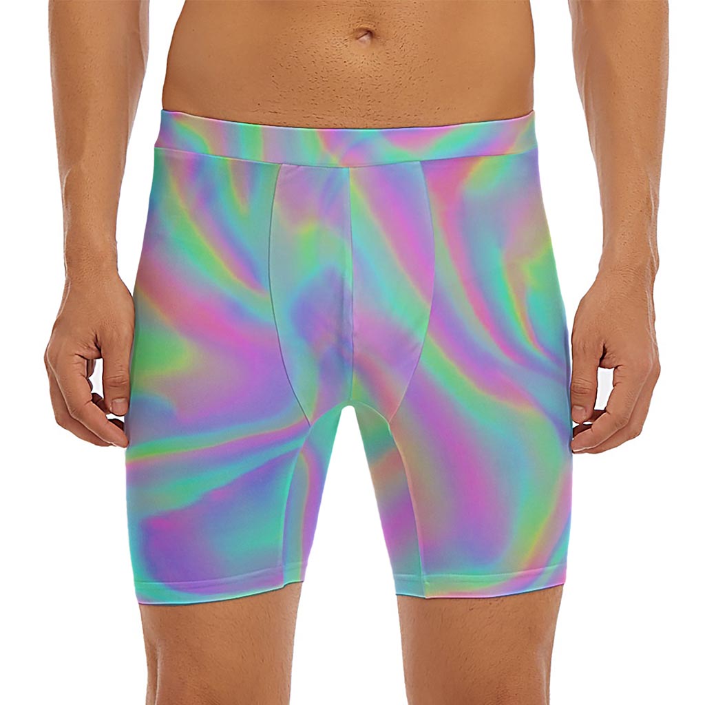 Psychedelic Holographic Trippy Print Men's Long Boxer Briefs