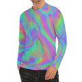 Psychedelic Holographic Trippy Print Men's Long Sleeve Rash Guard