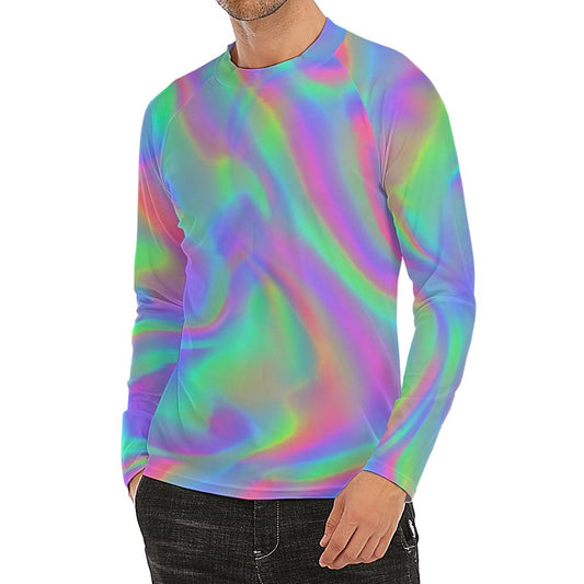 Psychedelic Holographic Trippy Print Men's Long Sleeve Rash Guard