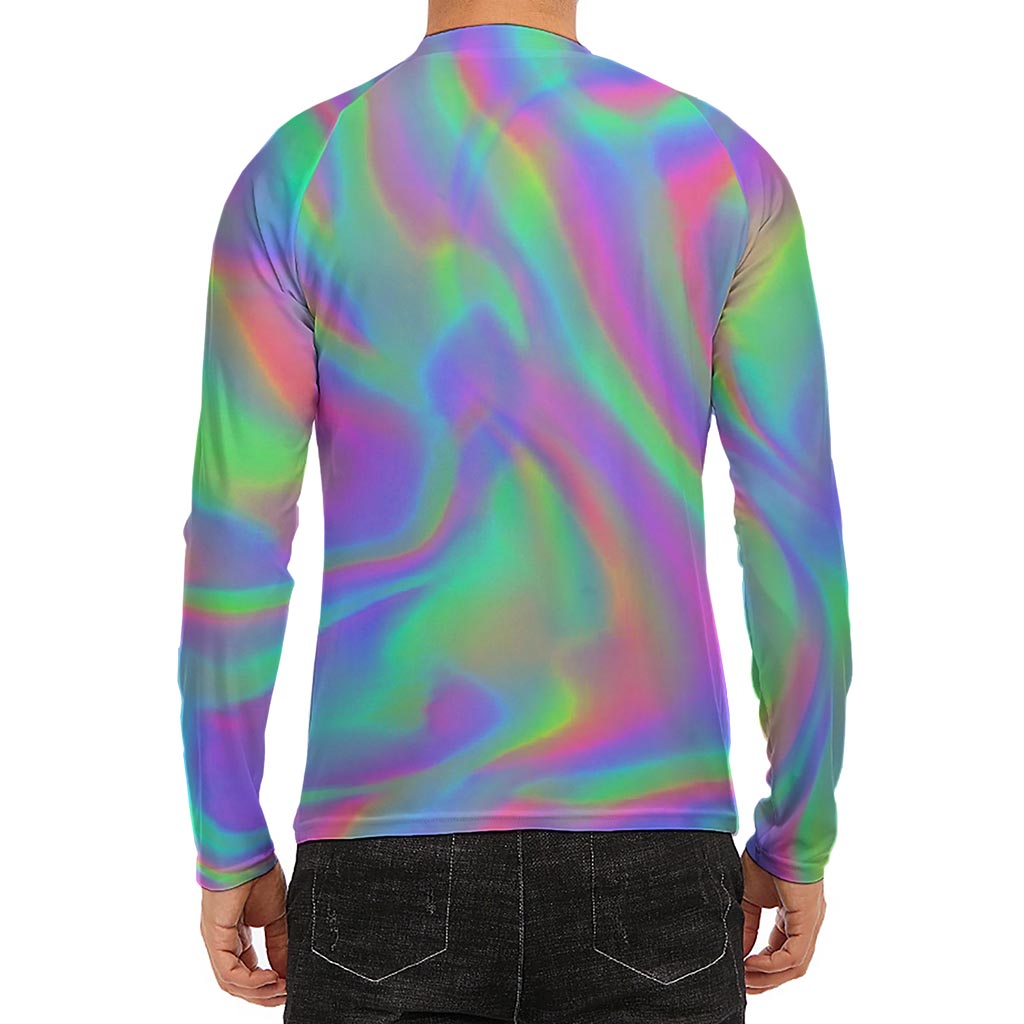 Psychedelic Holographic Trippy Print Men's Long Sleeve Rash Guard