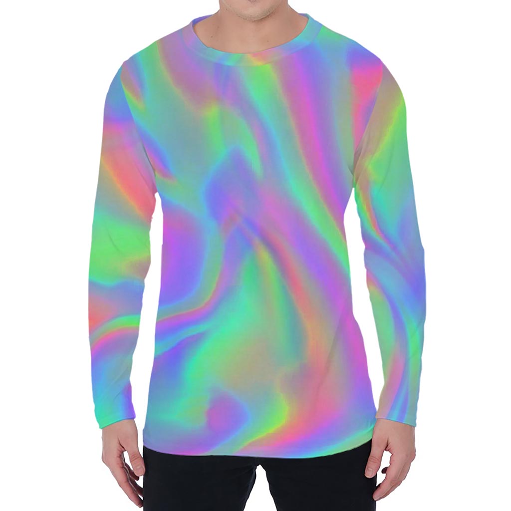 Psychedelic Holographic Trippy Print Men's Long Sleeve T-Shirt
