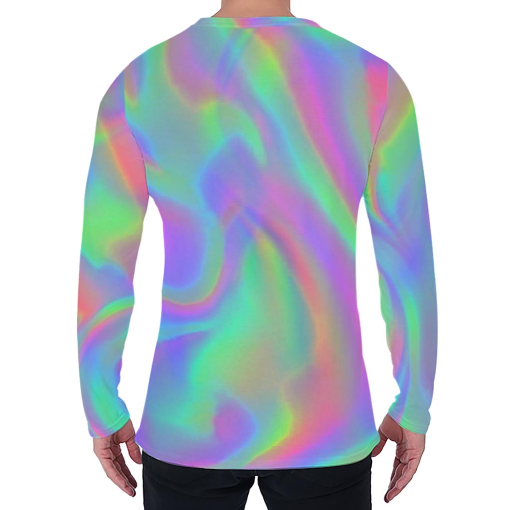 Psychedelic Holographic Trippy Print Men's Long Sleeve T-Shirt