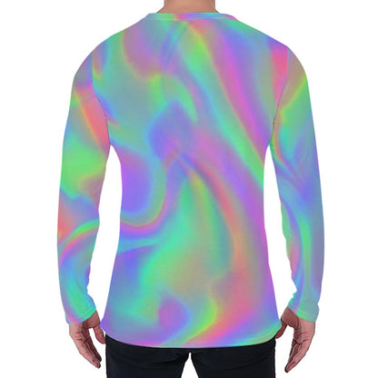 Psychedelic Holographic Trippy Print Men's Long Sleeve T-Shirt