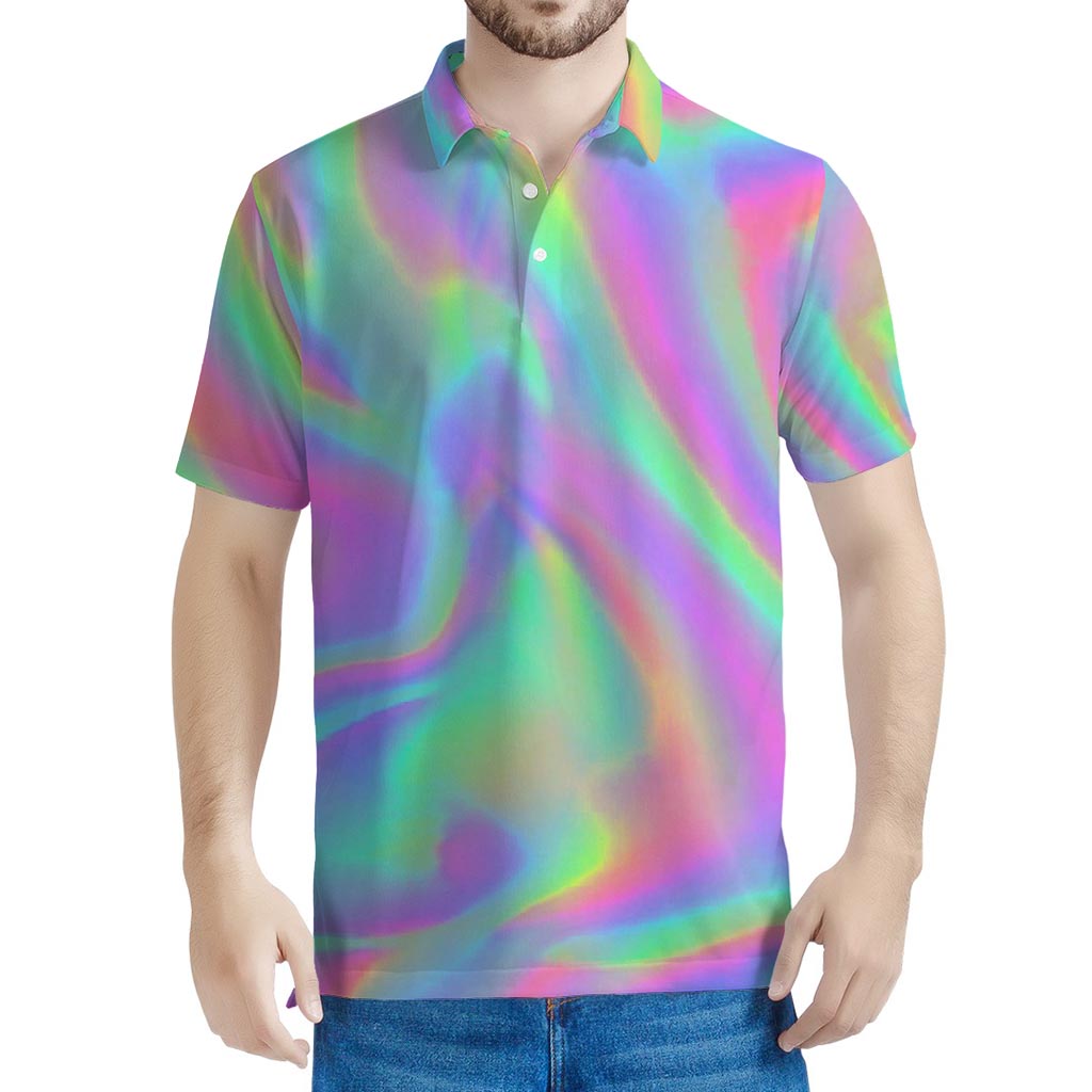 Psychedelic Holographic Trippy Print Men's Polo Shirt