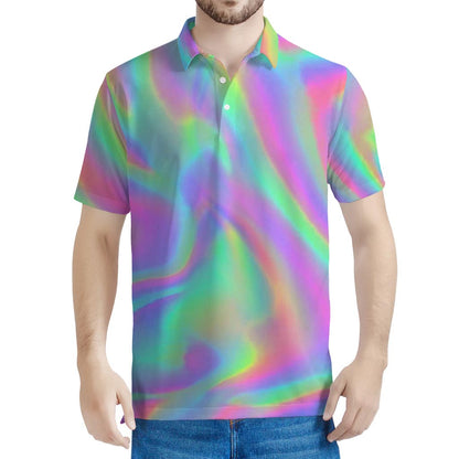Psychedelic Holographic Trippy Print Men's Polo Shirt