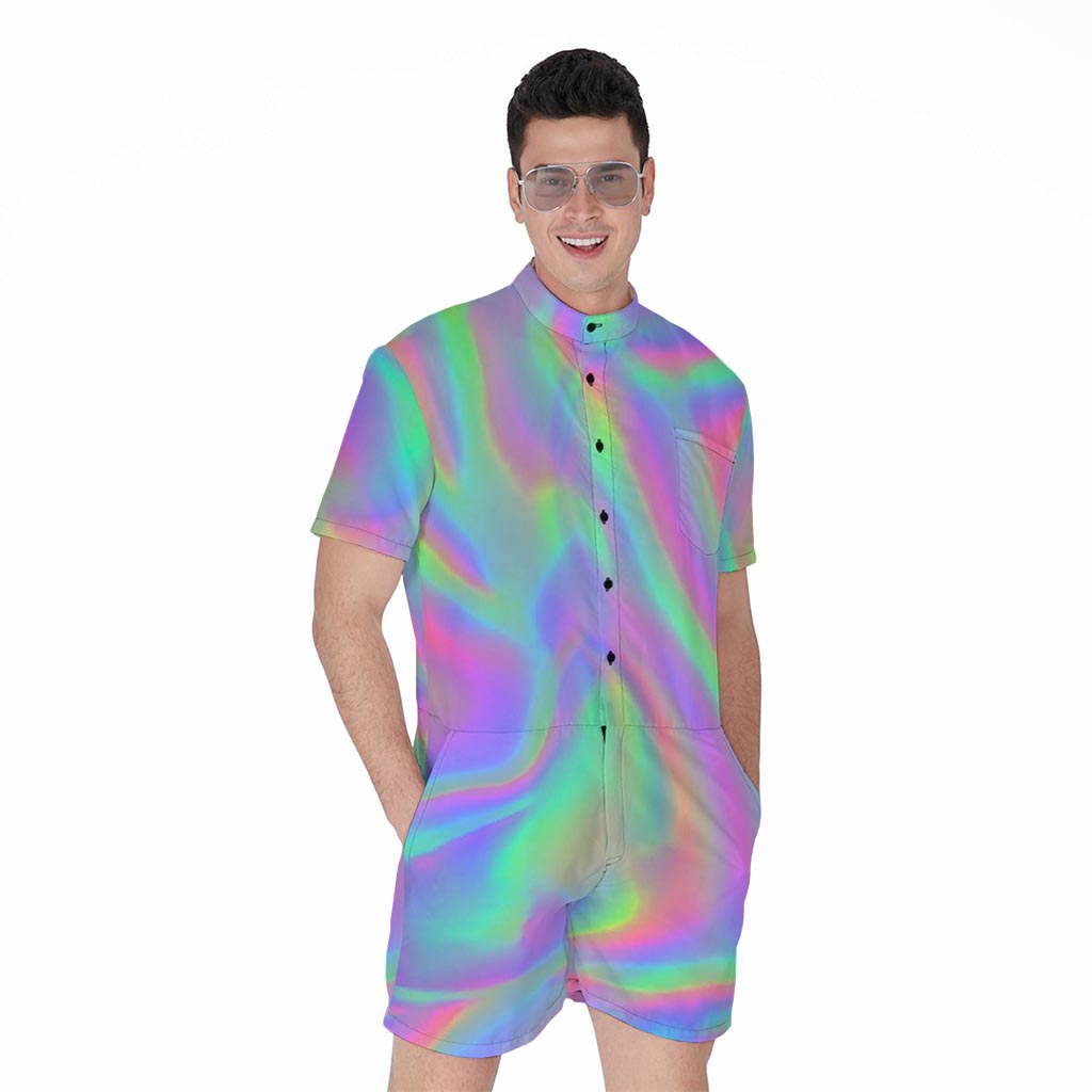 Psychedelic Holographic Trippy Print Men's Rompers