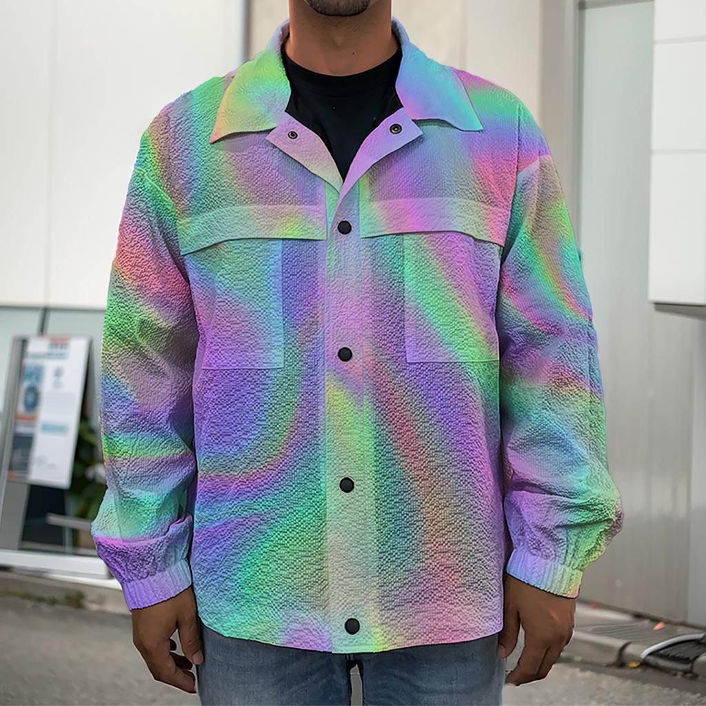 Psychedelic Holographic Trippy Print Men's Shirt Jacket