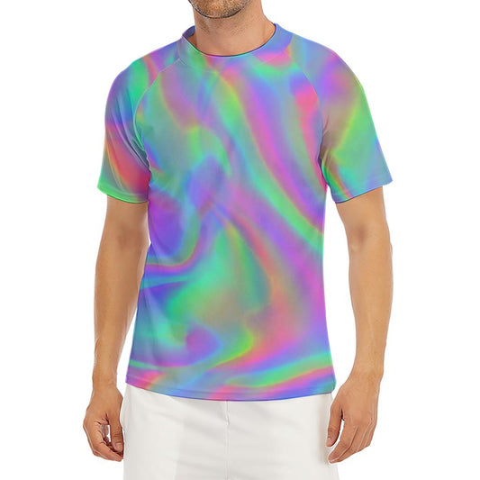 Psychedelic Holographic Trippy Print Men's Short Sleeve Rash Guard