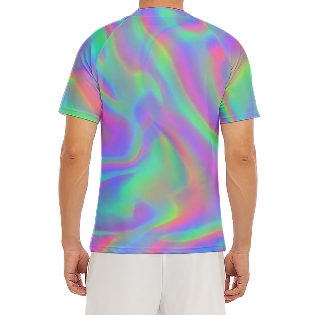 Psychedelic Holographic Trippy Print Men's Short Sleeve Rash Guard