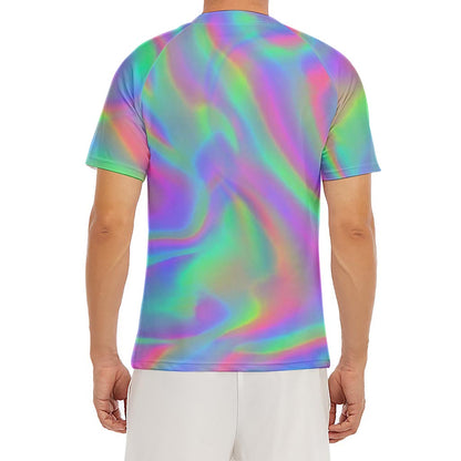 Psychedelic Holographic Trippy Print Men's Short Sleeve Rash Guard