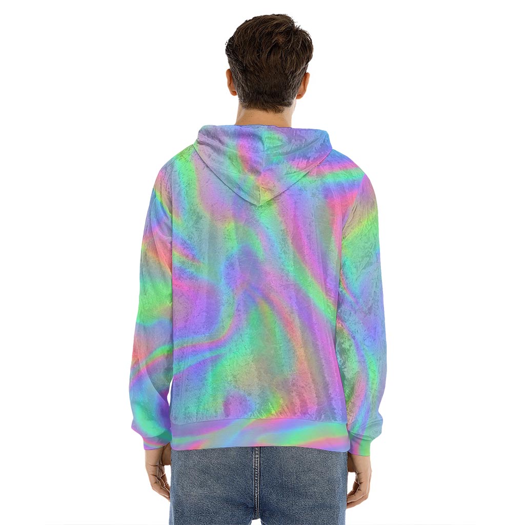 Psychedelic Holographic Trippy Print Men's Velvet Pullover Hoodie