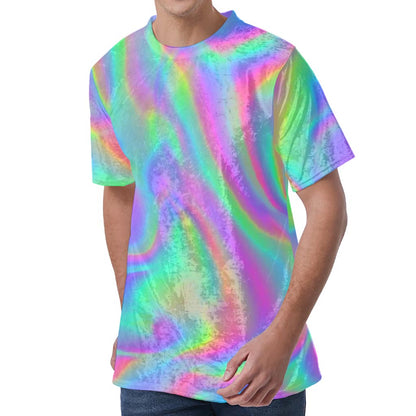 Psychedelic Holographic Trippy Print Men's Velvet T-Shirt