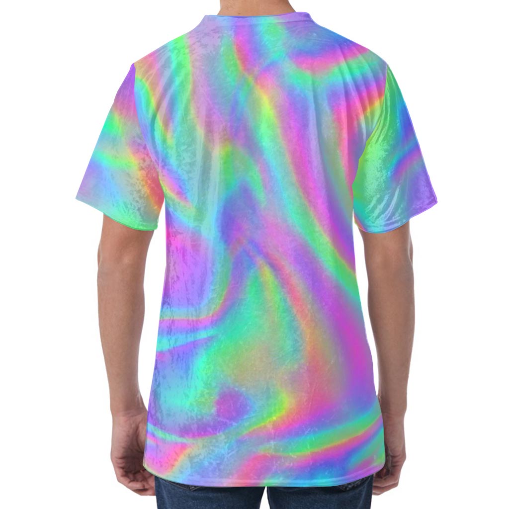 Psychedelic Holographic Trippy Print Men's Velvet T-Shirt