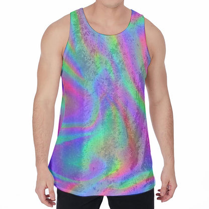 Psychedelic Holographic Trippy Print Men's Velvet Tank Top