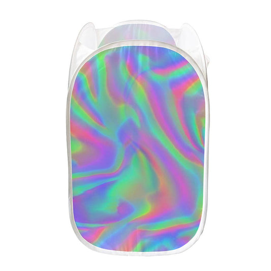 Psychedelic Holographic Trippy Print Mesh Laundry Hamper
