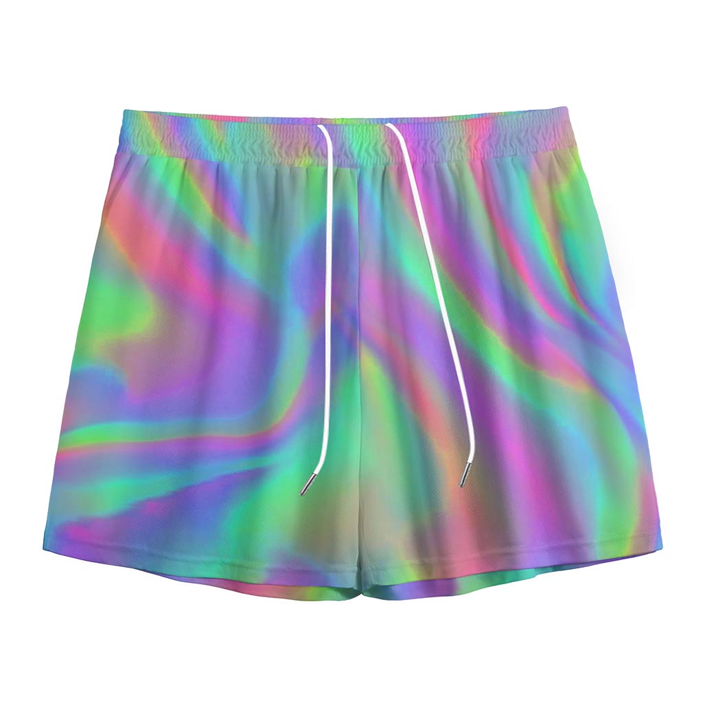 Psychedelic Holographic Trippy Print Mesh Shorts