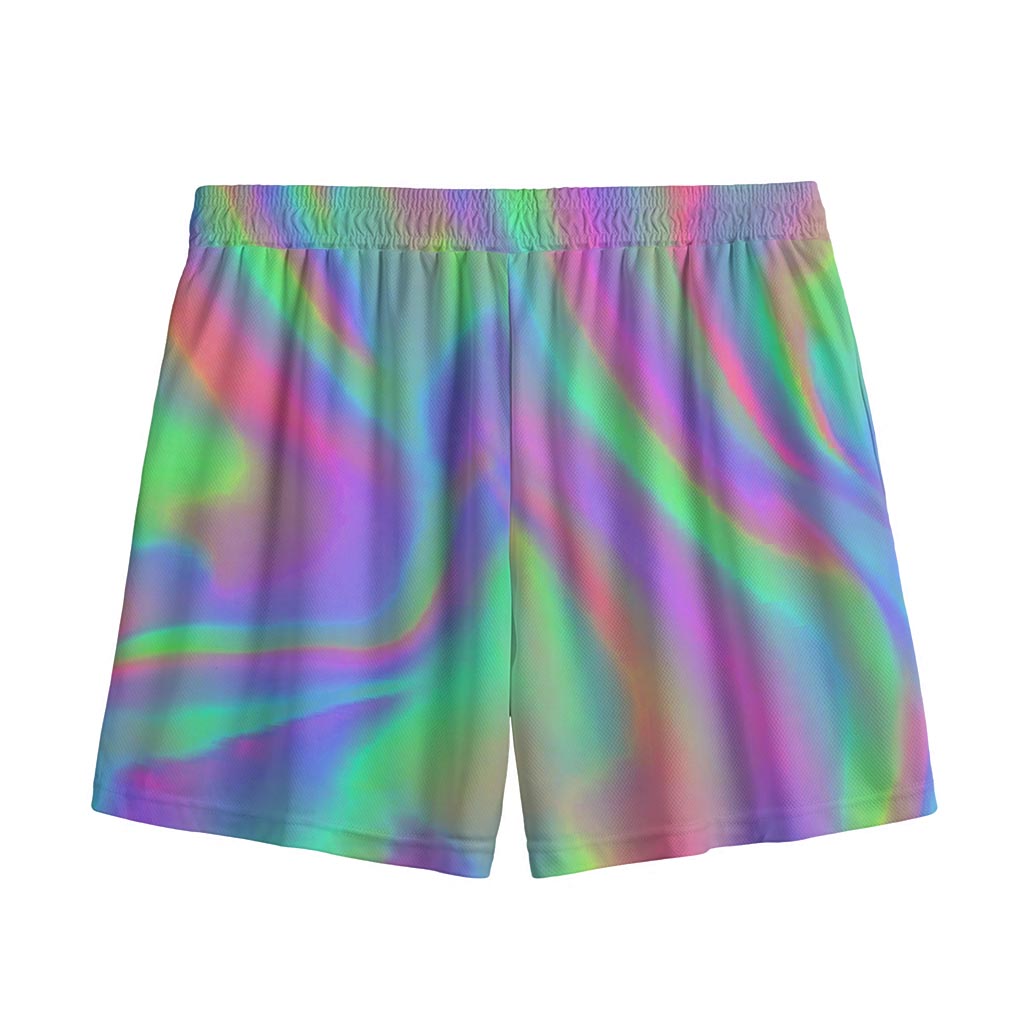 Psychedelic Holographic Trippy Print Mesh Shorts
