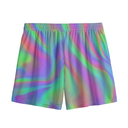 Psychedelic Holographic Trippy Print Mesh Shorts