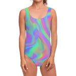 Psychedelic Holographic Trippy Print One Piece Swimsuit