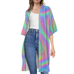 Psychedelic Holographic Trippy Print Open Front Beach Cover Up