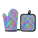 Psychedelic Holographic Trippy Print Oven Mitt And Pot Holder Set