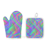 Psychedelic Holographic Trippy Print Oven Mitt And Pot Holder Set