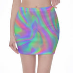 Psychedelic Holographic Trippy Print Pencil Mini Skirt