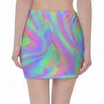 Psychedelic Holographic Trippy Print Pencil Mini Skirt