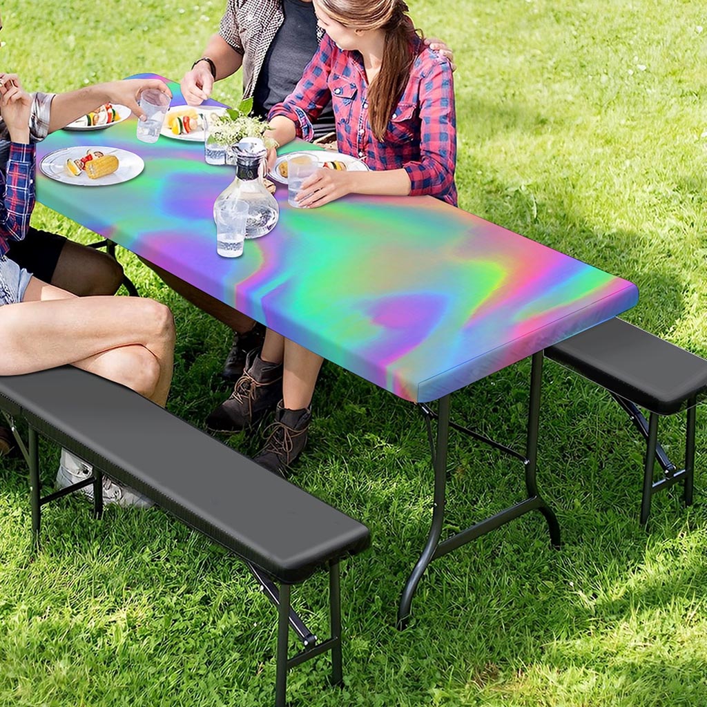 Psychedelic Holographic Trippy Print Picnic Table Cover