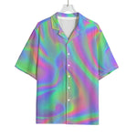 Psychedelic Holographic Trippy Print Rayon Hawaiian Shirt