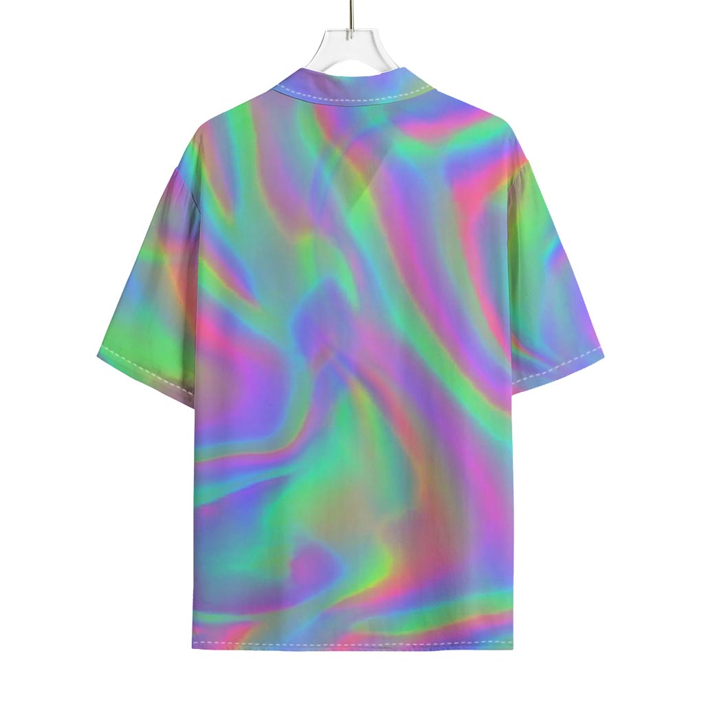 Psychedelic Holographic Trippy Print Rayon Hawaiian Shirt