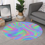 Psychedelic Holographic Trippy Print Round Rug