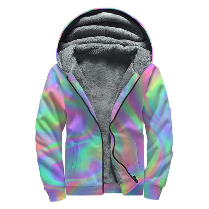 Psychedelic Holographic Trippy Print Sherpa Lined Zip Up Hoodie