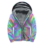 Psychedelic Holographic Trippy Print Sherpa Lined Zip Up Hoodie