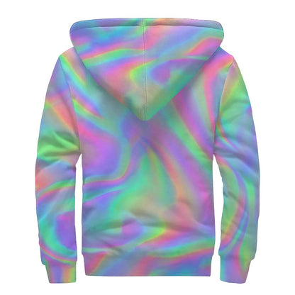 Psychedelic Holographic Trippy Print Sherpa Lined Zip Up Hoodie