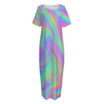 Psychedelic Holographic Trippy Print Short Sleeve Long Nightdress