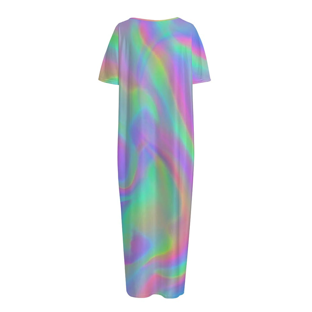 Psychedelic Holographic Trippy Print Short Sleeve Long Nightdress