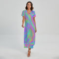 Psychedelic Holographic Trippy Print Short Sleeve Maxi Dress