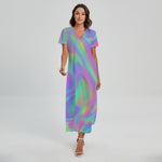 Psychedelic Holographic Trippy Print Short Sleeve Maxi Dress