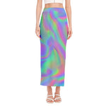Psychedelic Holographic Trippy Print Side Slit Maxi Skirt