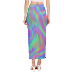 Psychedelic Holographic Trippy Print Side Slit Maxi Skirt