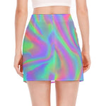 Psychedelic Holographic Trippy Print Side Slit Mini Skirt