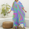 Psychedelic Holographic Trippy Print Silk V-Neck Kaftan Dress