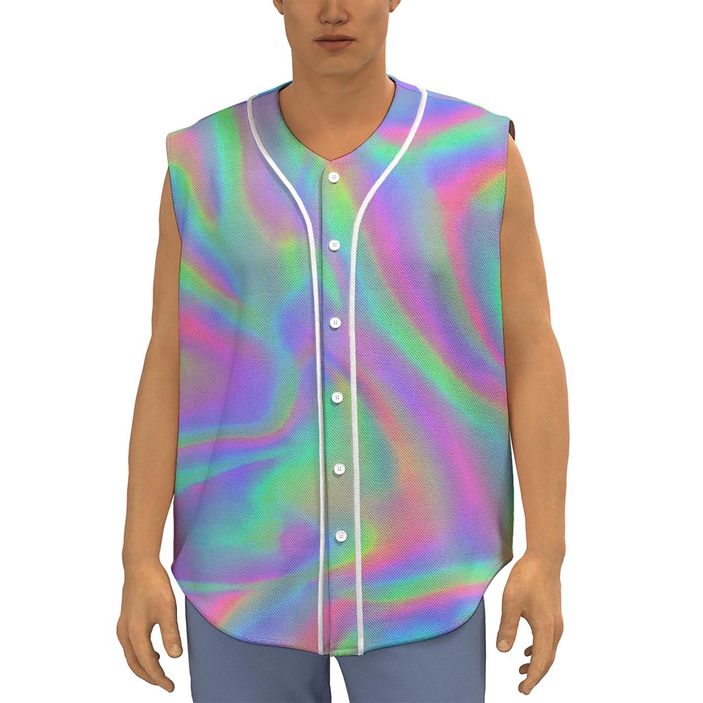 Psychedelic Holographic Trippy Print Sleeveless Baseball Jersey