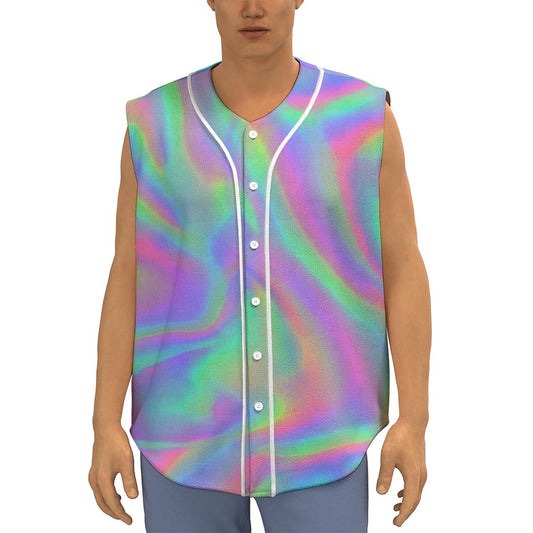 Psychedelic Holographic Trippy Print Sleeveless Baseball Jersey