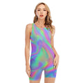 Psychedelic Holographic Trippy Print Sleeveless One Piece Swimsuit