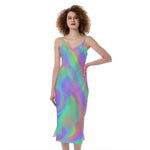 Psychedelic Holographic Trippy Print Slim Fit Midi Cami Dress