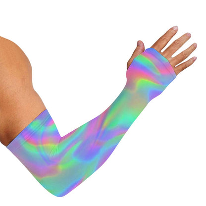 Psychedelic Holographic Trippy Print Sun Protection Arm Sleeves