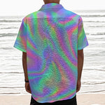 Psychedelic Holographic Trippy Print Textured Short Sleeve Shirt