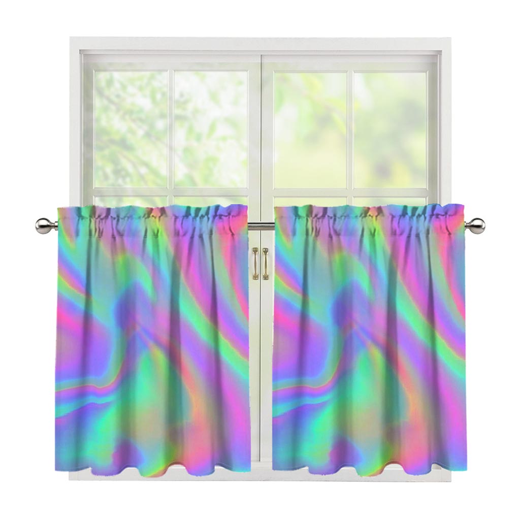 Psychedelic Holographic Trippy Print Tier Curtains
